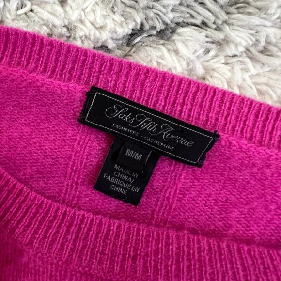 Saks Fifth Ave 100% Cashmere Fuchsia Pink Pullover Sweater - Picture 8 of 9